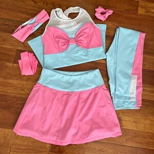 Crowned Athletics Lil Bow Doll Athletic Tank Top, Skort, and Leggings Size M